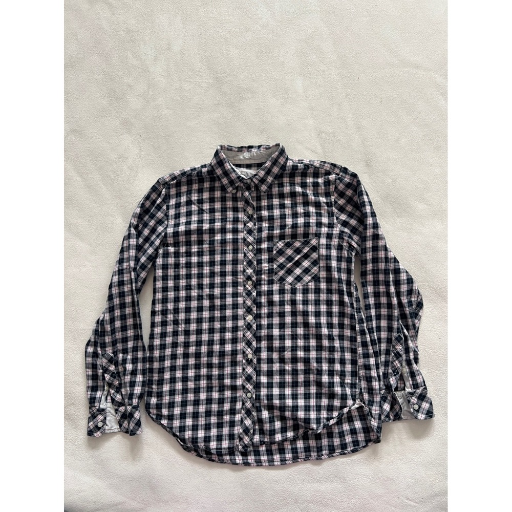 Victoria's Secret Plaid Button Down Shirt Pajamas Womens Medium Cotton Silk Trim